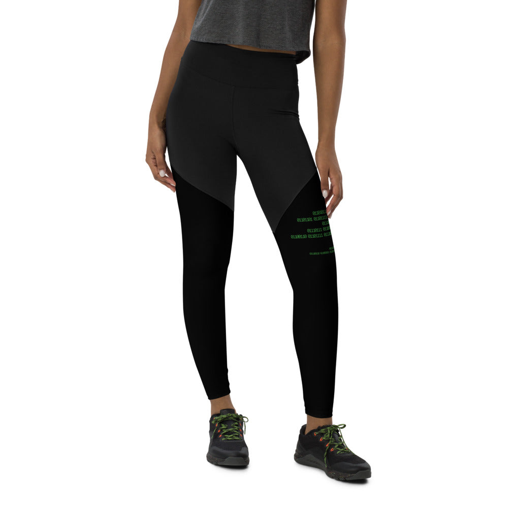 Binary Instructions To Keep Moving The World Forward With Venusian Earth In Green on Women's Sports Leggings