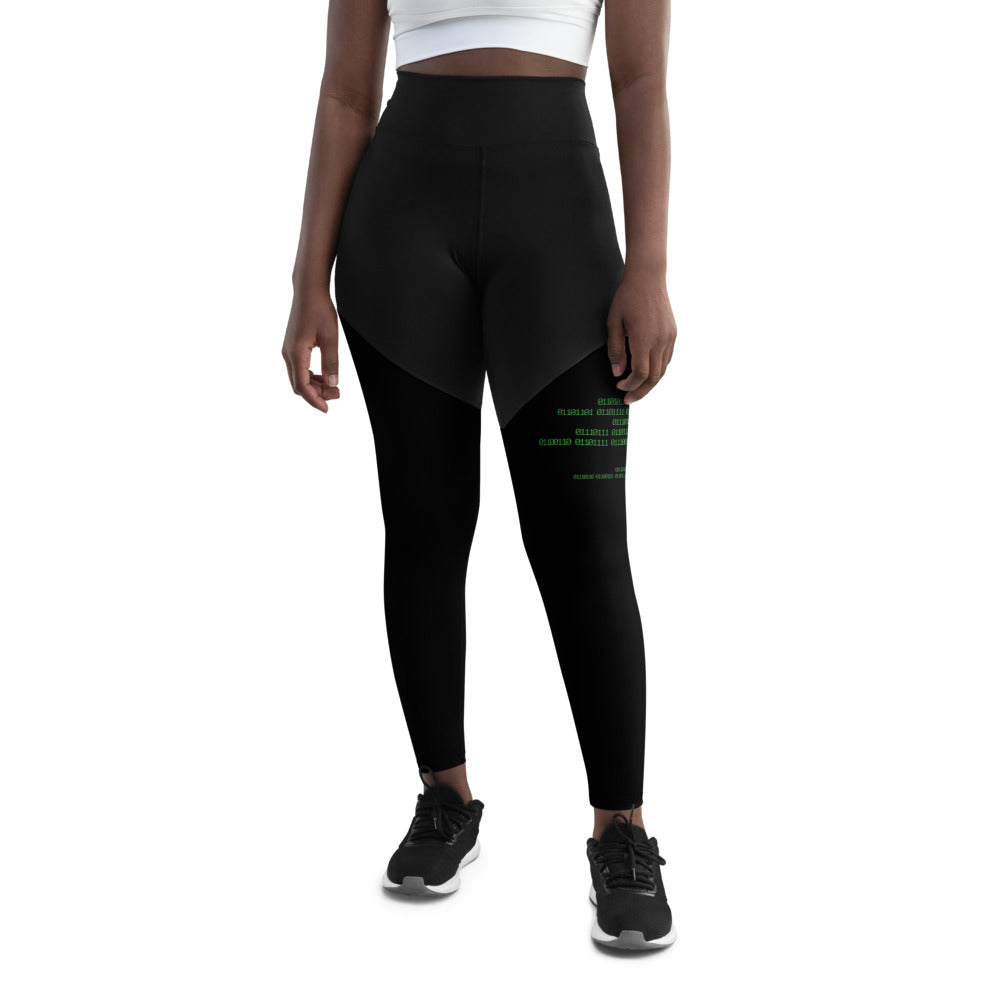 Binary Instructions To Keep Moving The World Forward With Venusian Earth In Green on Women's Sports Leggings