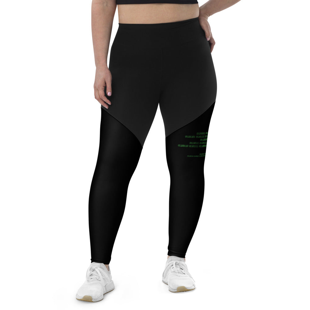 Binary Instructions To Keep Moving The World Forward With Venusian Earth In Green on Women's Sports Leggings