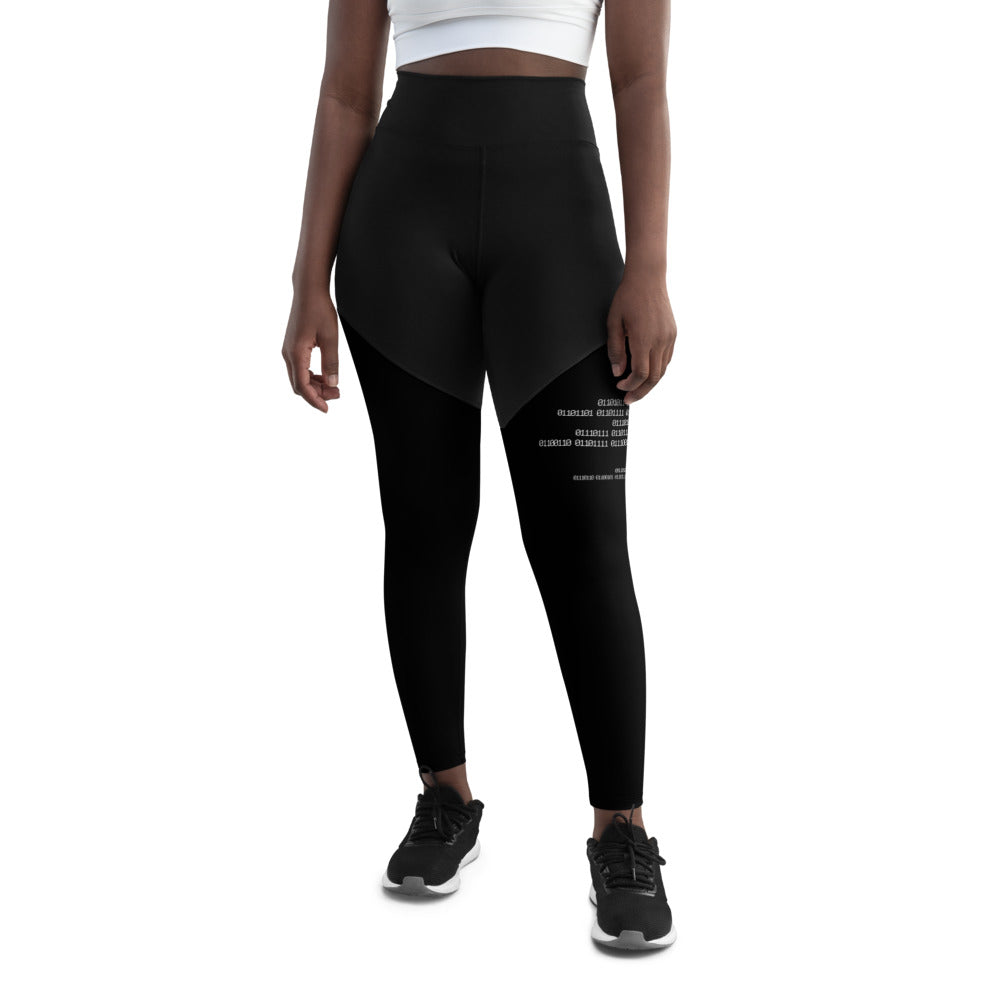 Binary Instructions To Keep Moving The World Forward With Venusian Earth In White on Women's Sports Leggings