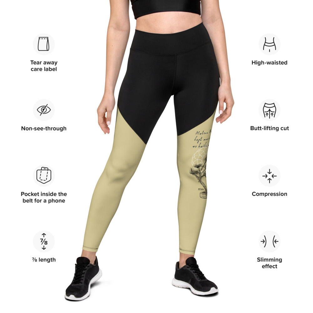 Matsuo Basho Haiku With Bonsai on Women's Sports Leggings