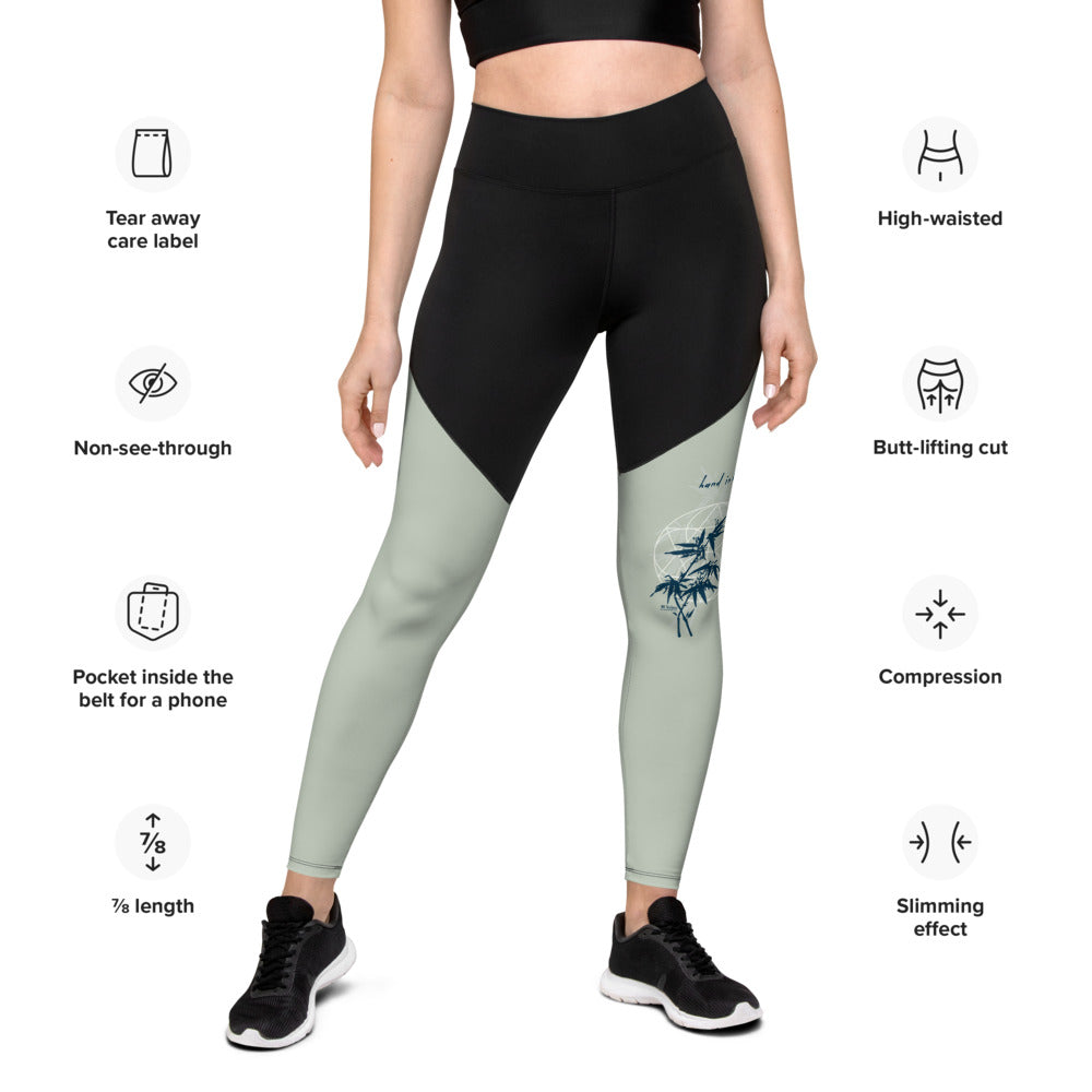 Love Gratitude Peace Harmony Haiku With Bamboo on Women's Sports Leggings