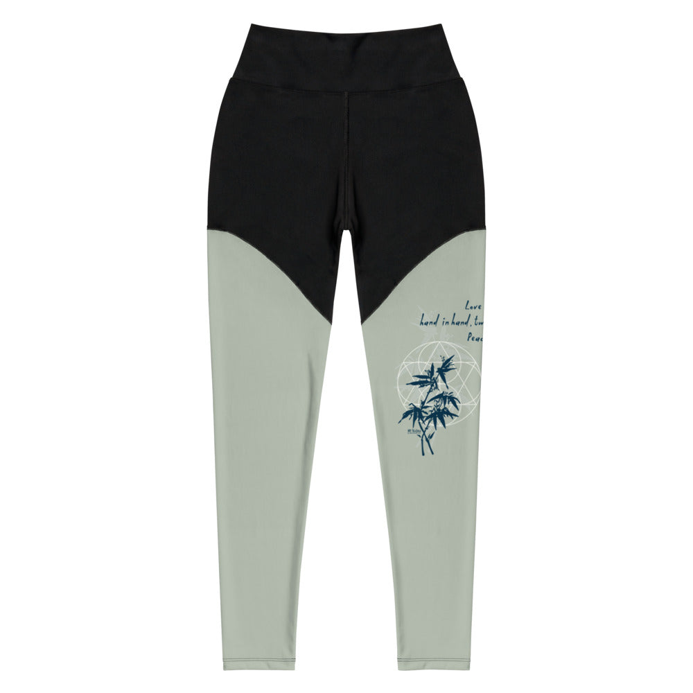 Love Gratitude Peace Harmony Haiku With Bamboo on Women's Sports Leggings