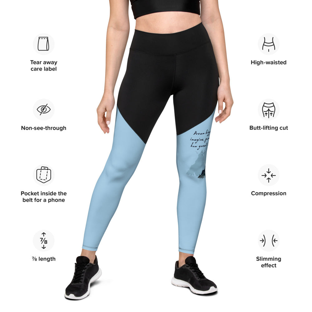 Dream Bigger Haiku With Mountains on Women's Sports Leggings