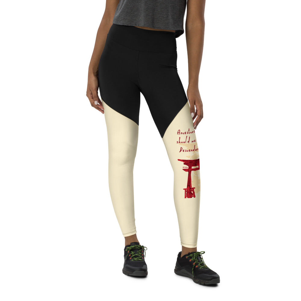 Descendants Need Ancestors Haiku With Pagoda on Women's Sports Leggings