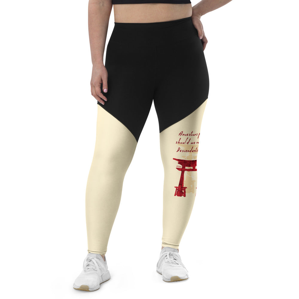 Descendants Need Ancestors Haiku With Pagoda on Women's Sports Leggings