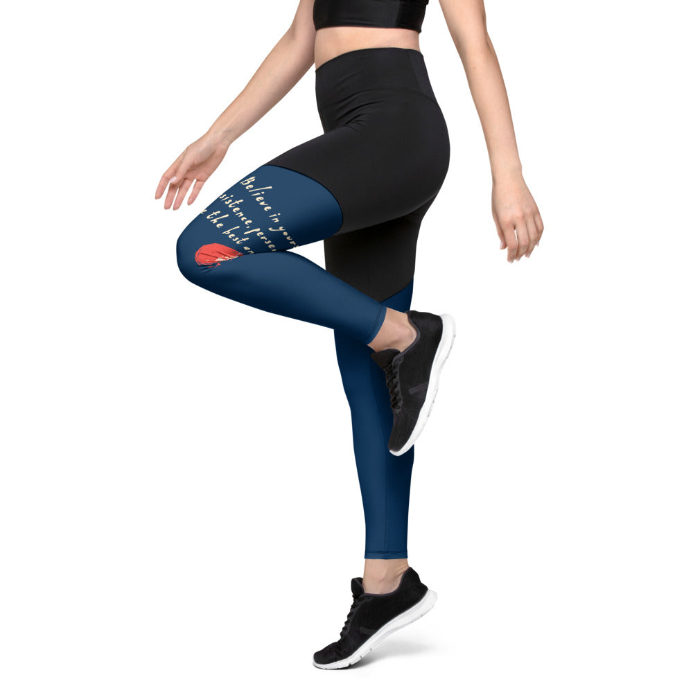 Believe To Win Haiku With Sun Tree on Women's Sports Leggings