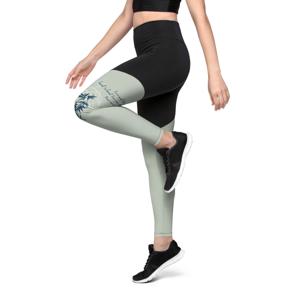 Love Gratitude Peace Harmony Haiku With Bamboo on Women's Sports Leggings