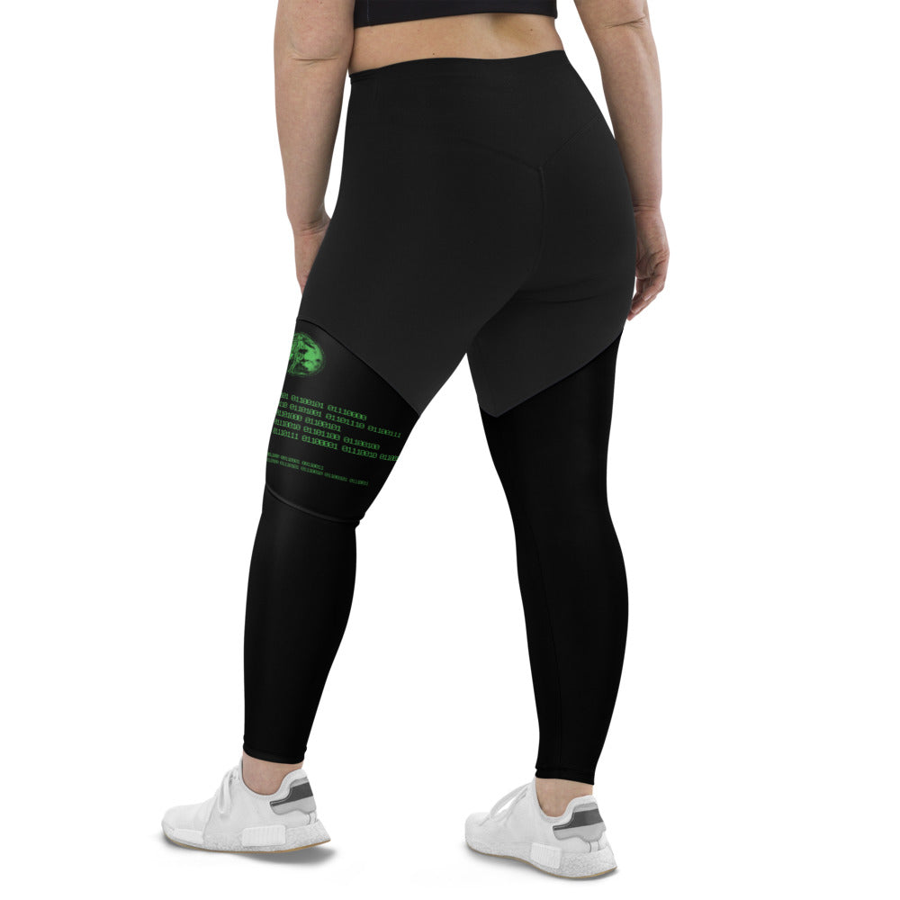 Binary Instructions To Keep Moving The World Forward With Venusian Earth In Green on Women's Sports Leggings