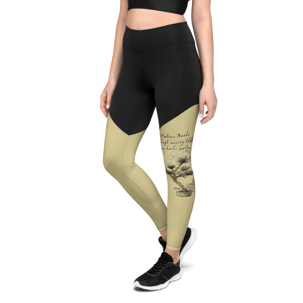 Matsuo Basho Haiku With Bonsai on Women's Sports Leggings