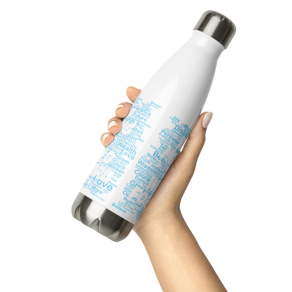 Word Clouds To Keep Moving The World Forward Through Blue Word Sky on Stainless Steel Water Bottle