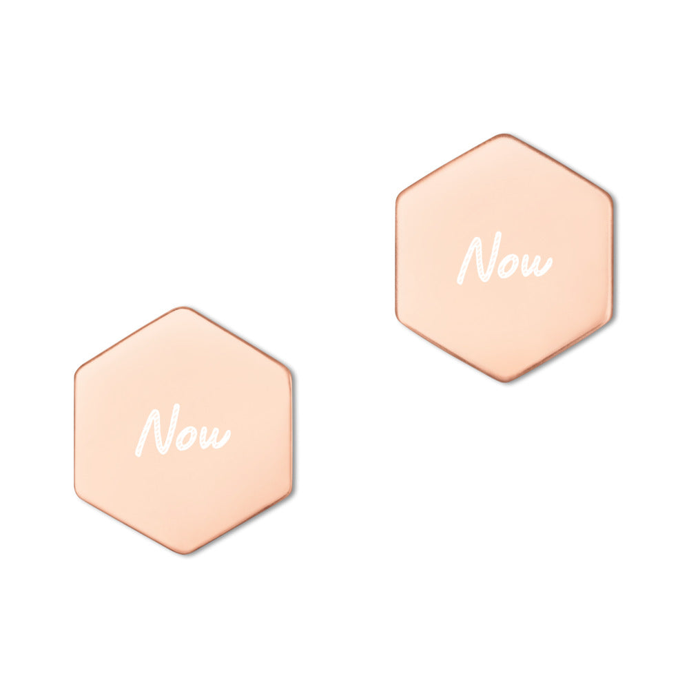 Now on Engraved Sterling Silver Hexagon Stud Earrings