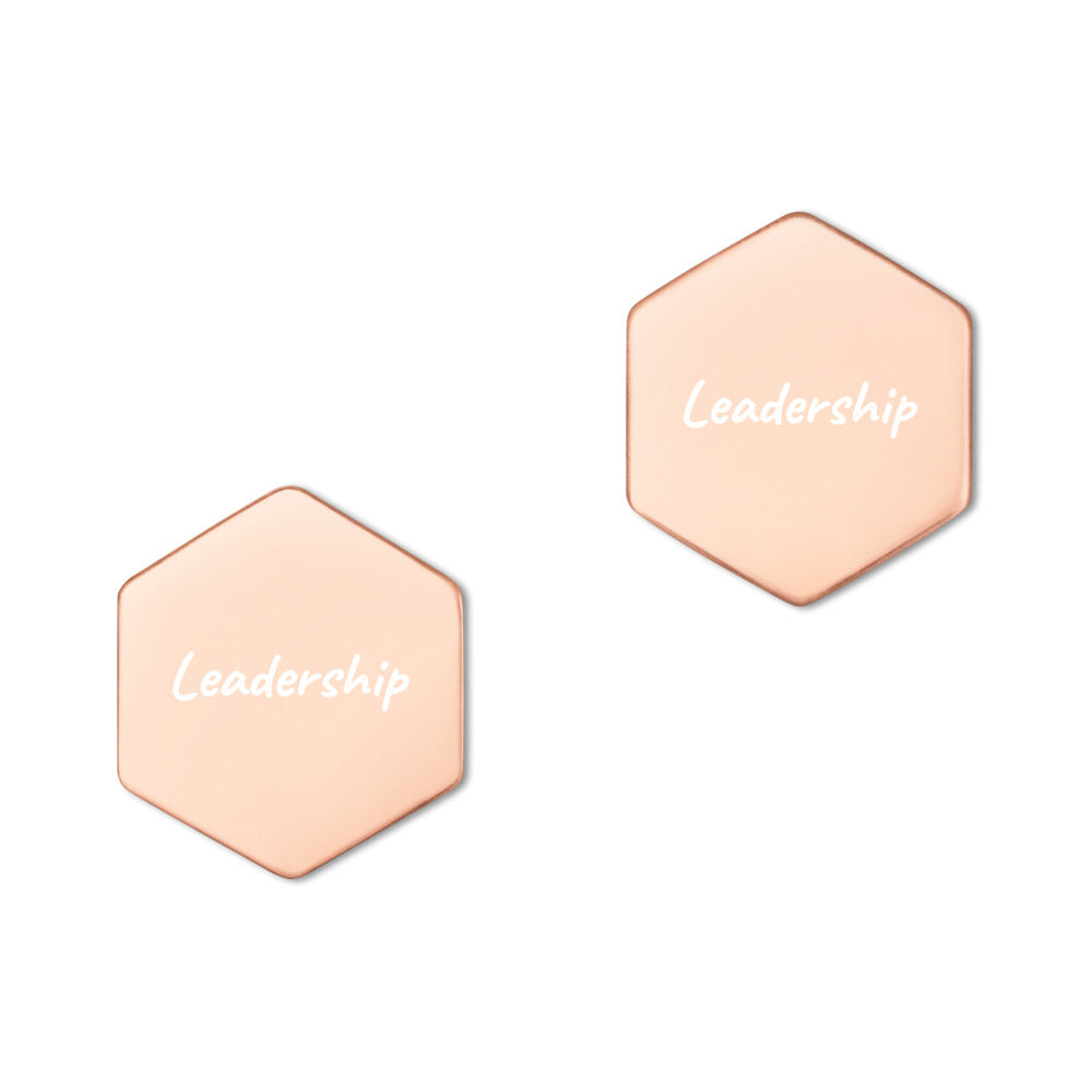 Leadership on Engraved Sterling Silver Hexagon Stud Earrings