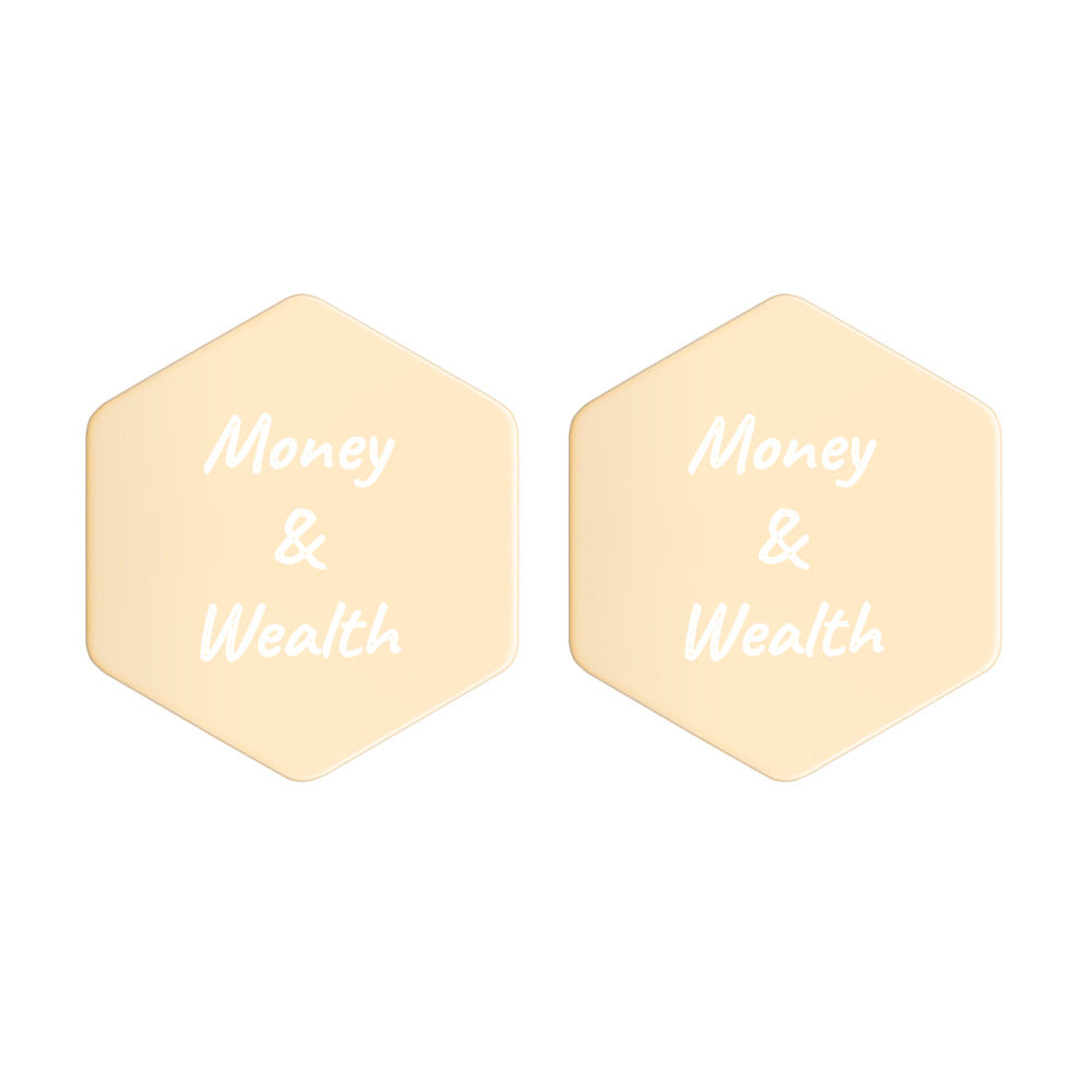 Money & Wealth on Engraved Sterling Silver Hexagon Stud Earrings