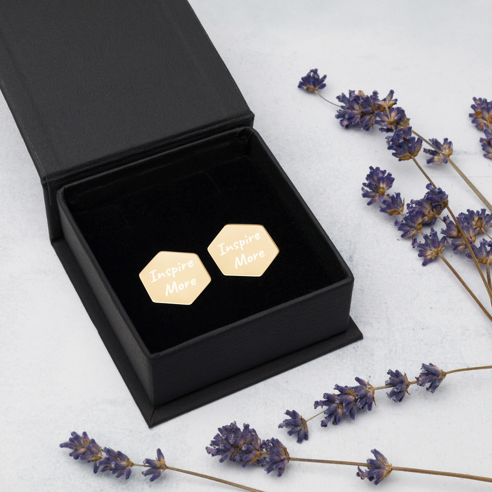 Inspire More on Engraved Sterling Silver Hexagon Stud Earrings