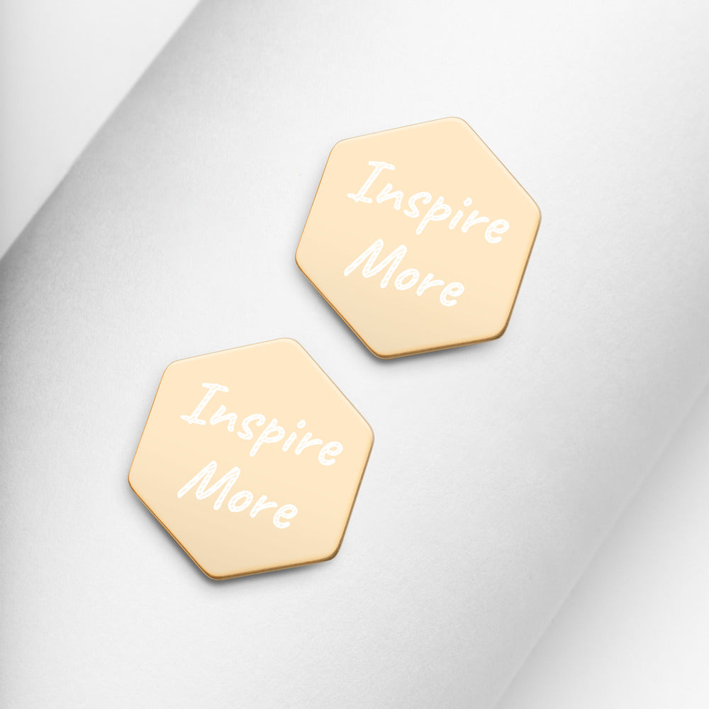 Inspire More on Engraved Sterling Silver Hexagon Stud Earrings