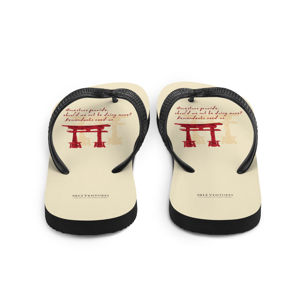 Descendants Need Ancestors Haiku With Pagoda on Flip Flops