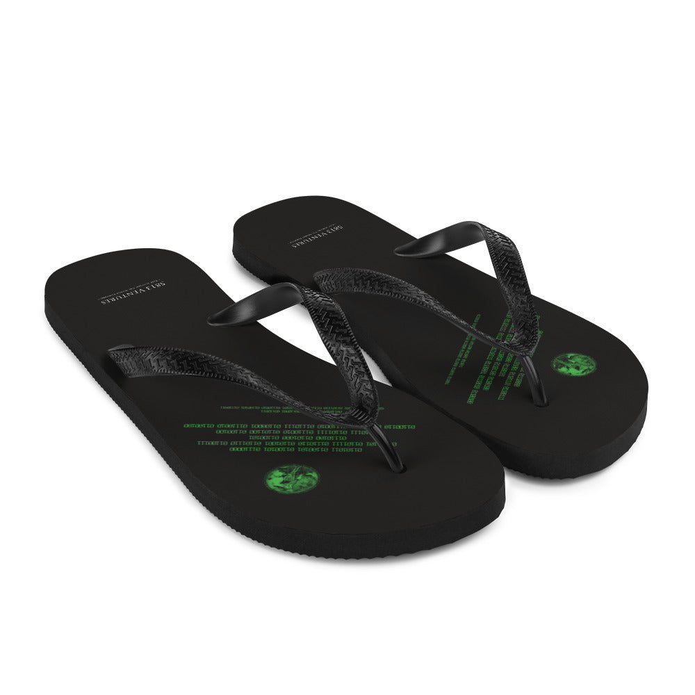 Binary Instructions To Keep Moving The World Forward With Venusian Earth In Green on Flip Flops