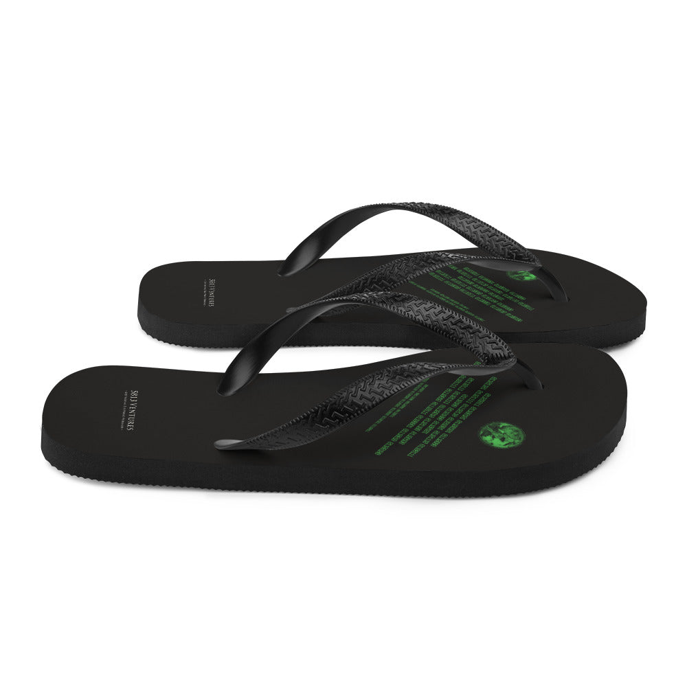 Binary Instructions To Keep Moving The World Forward With Venusian Earth In Green on Flip Flops