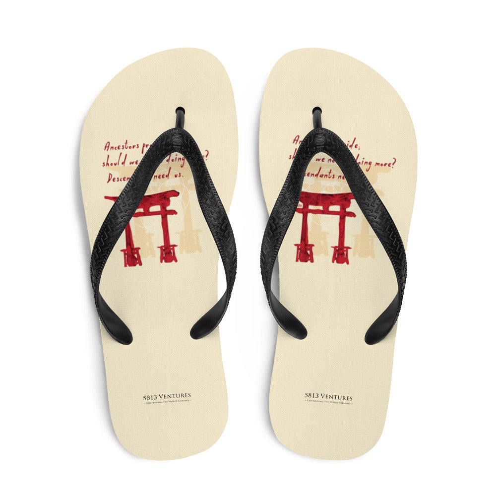 Descendants Need Ancestors Haiku With Pagoda on Flip Flops