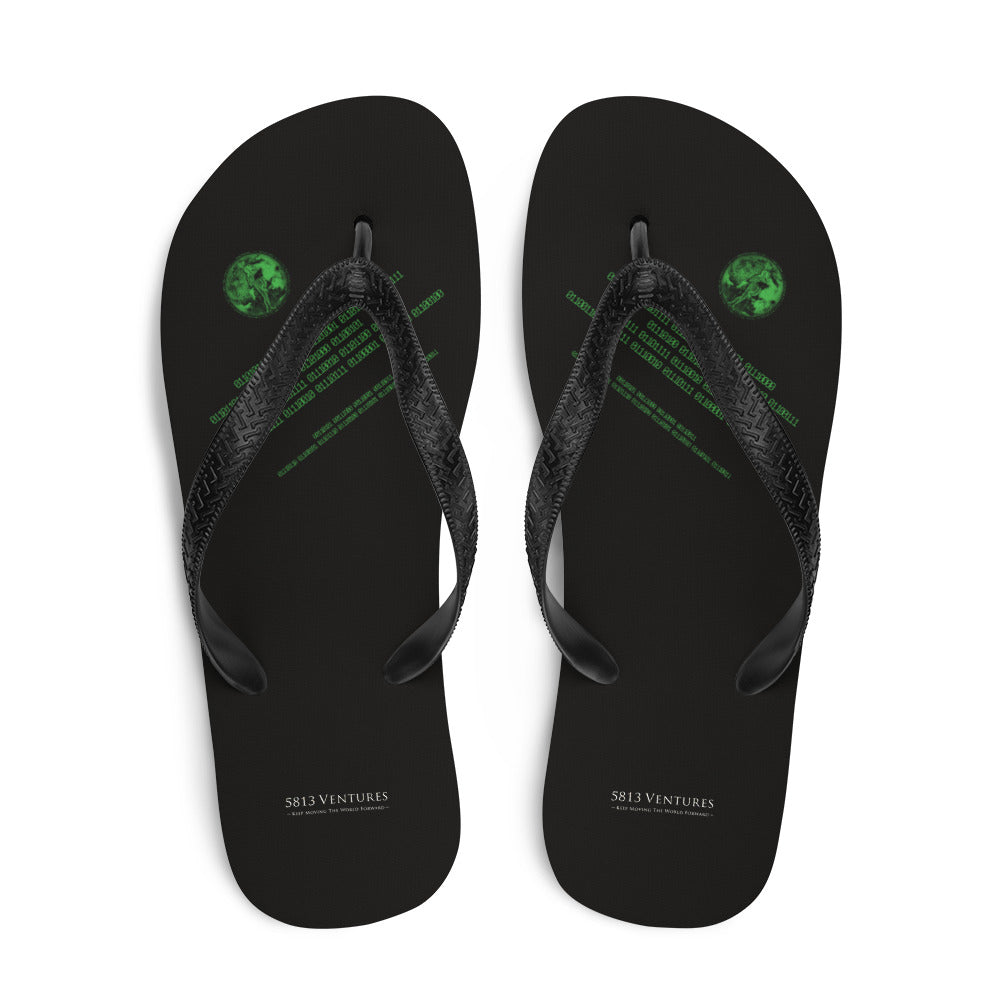 Binary Instructions To Keep Moving The World Forward With Venusian Earth In Green on Flip Flops