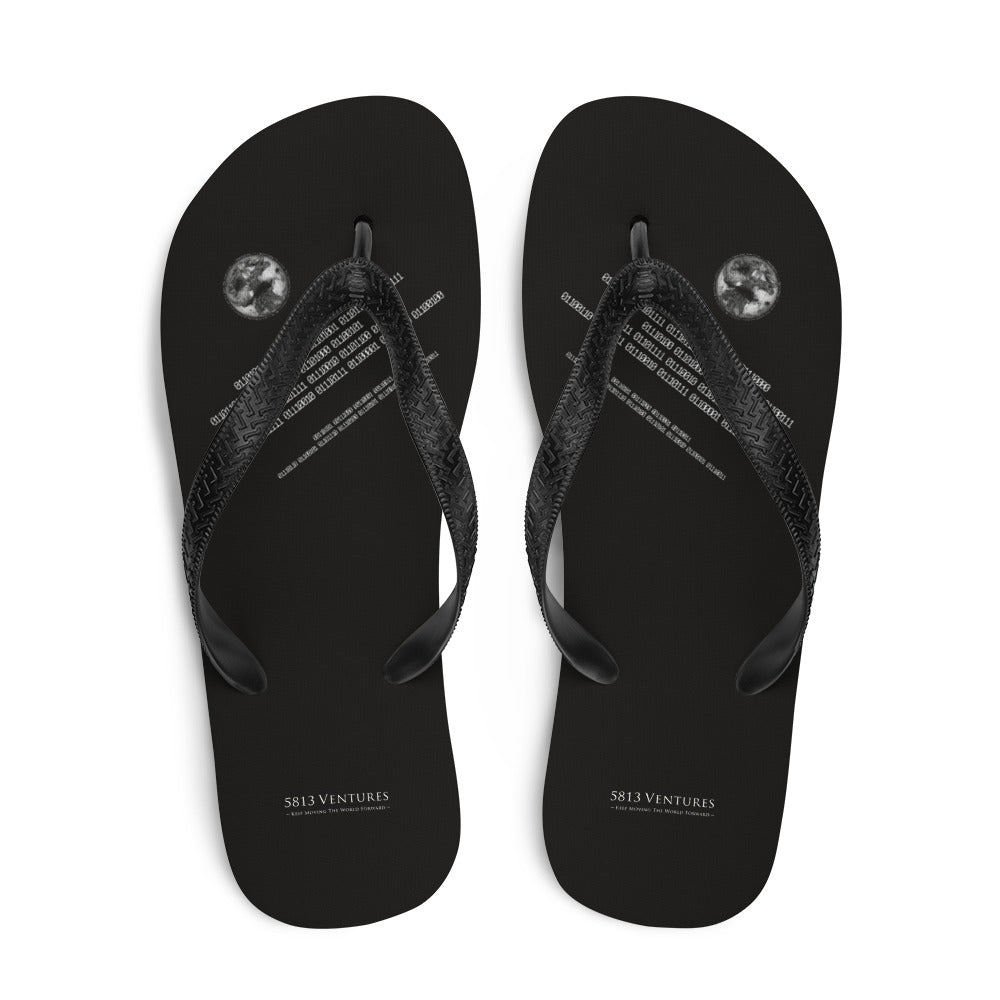 Binary Instructions To Keep Moving The World Forward With Vitruvian Earth In White on Flip Flops