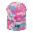 Joy In Emerald Embroidery on Tie-Dye Beanie