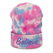 Believe In Amethyst Embroidery on Tie-Dye Beanie