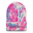 Gratitude In Star Rose Quartz Embroidery on Tie-Dye Beanie