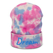 Dream In Sapphire Embroidery on Tie-Dye Beanie