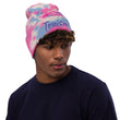 Truism In Amethyst Embroidery on Tie-Dye Beanie