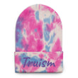 Truism In Amethyst Embroidery on Tie-Dye Beanie