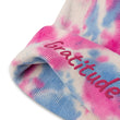 Gratitude In Star Rose Quartz Embroidery on Tie-Dye Beanie