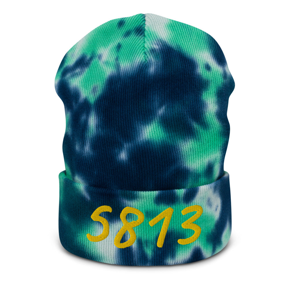 5813 In Gold Embroidery on Tie-Dye Beanie