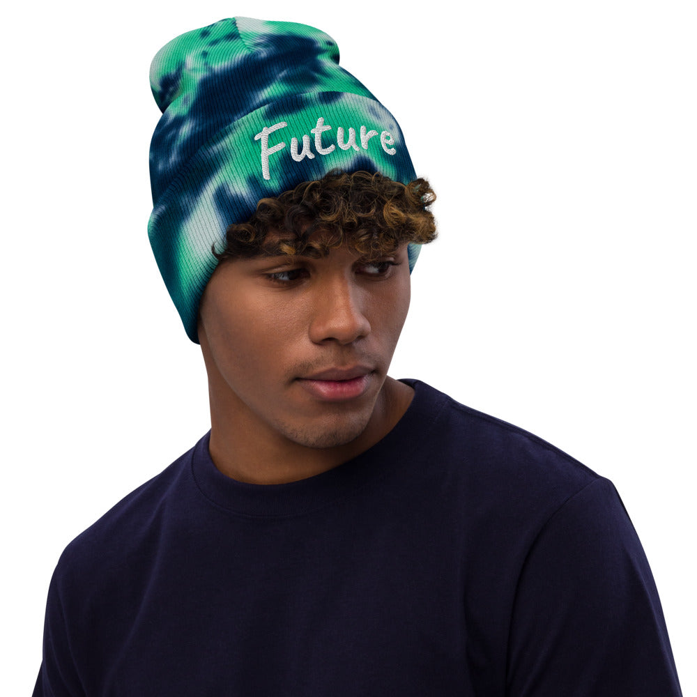 Future In Pearl Embroidery on Tie-Dye Beanie