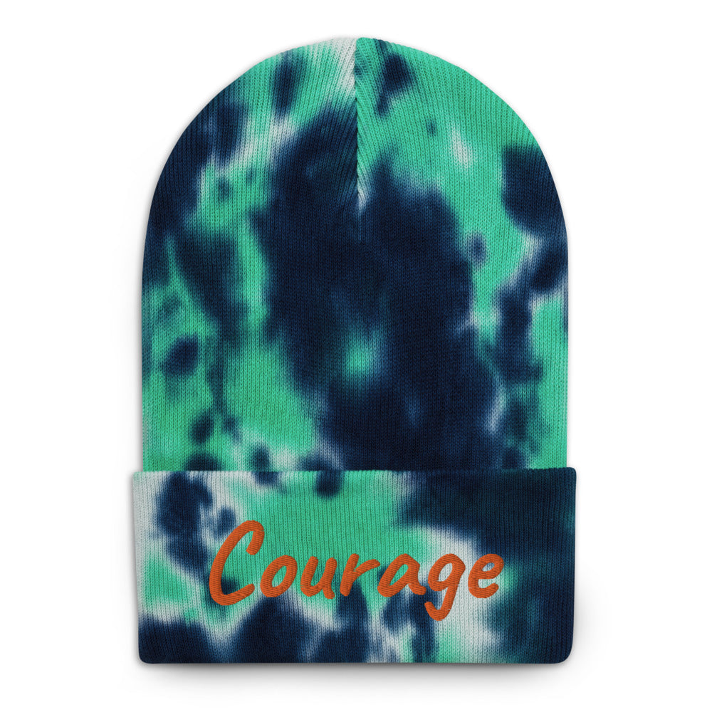 Courage In Amber Embroidery on Tie-Dye Beanie