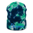 Dream In Sapphire Embroidery on Tie-Dye Beanie