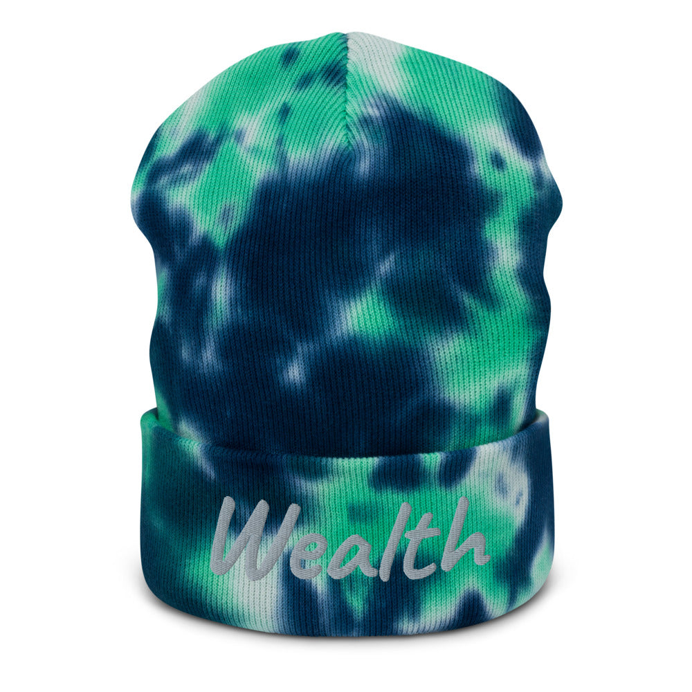 Wealth In Silver Embroidery on Tie-Dye Beanie