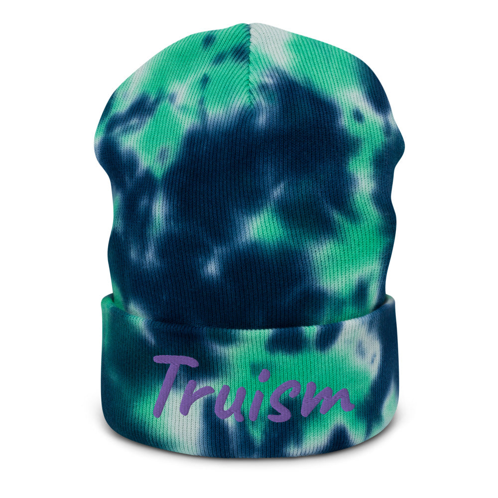 Truism In Amethyst Embroidery on Tie-Dye Beanie