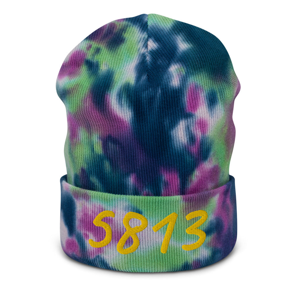 5813 In Gold Embroidery on Tie-Dye Beanie