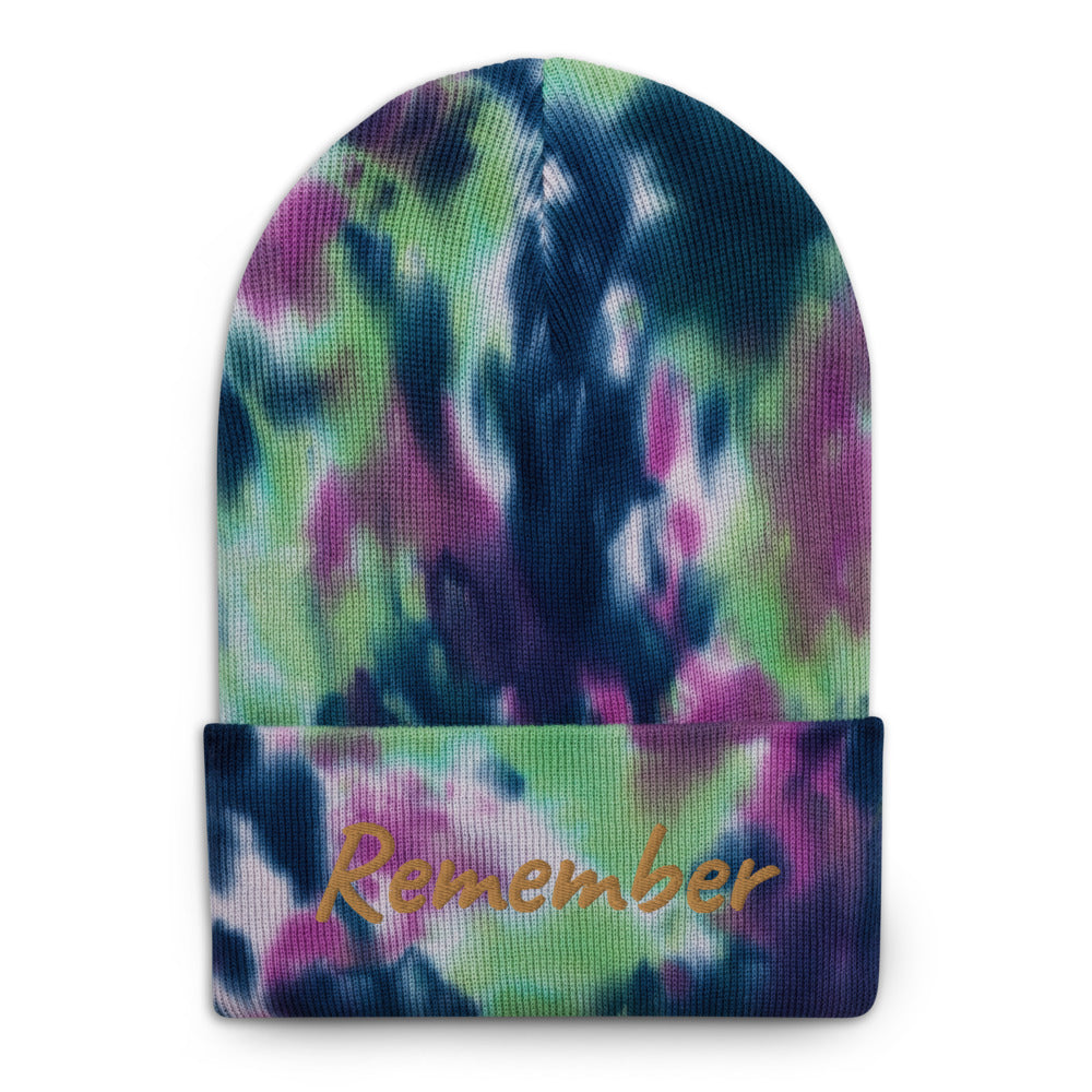 Remember In Celluloid Embroidery on Tie-Dye Beanie