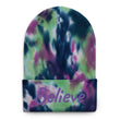 Believe In Amethyst Embroidery on Tie-Dye Beanie