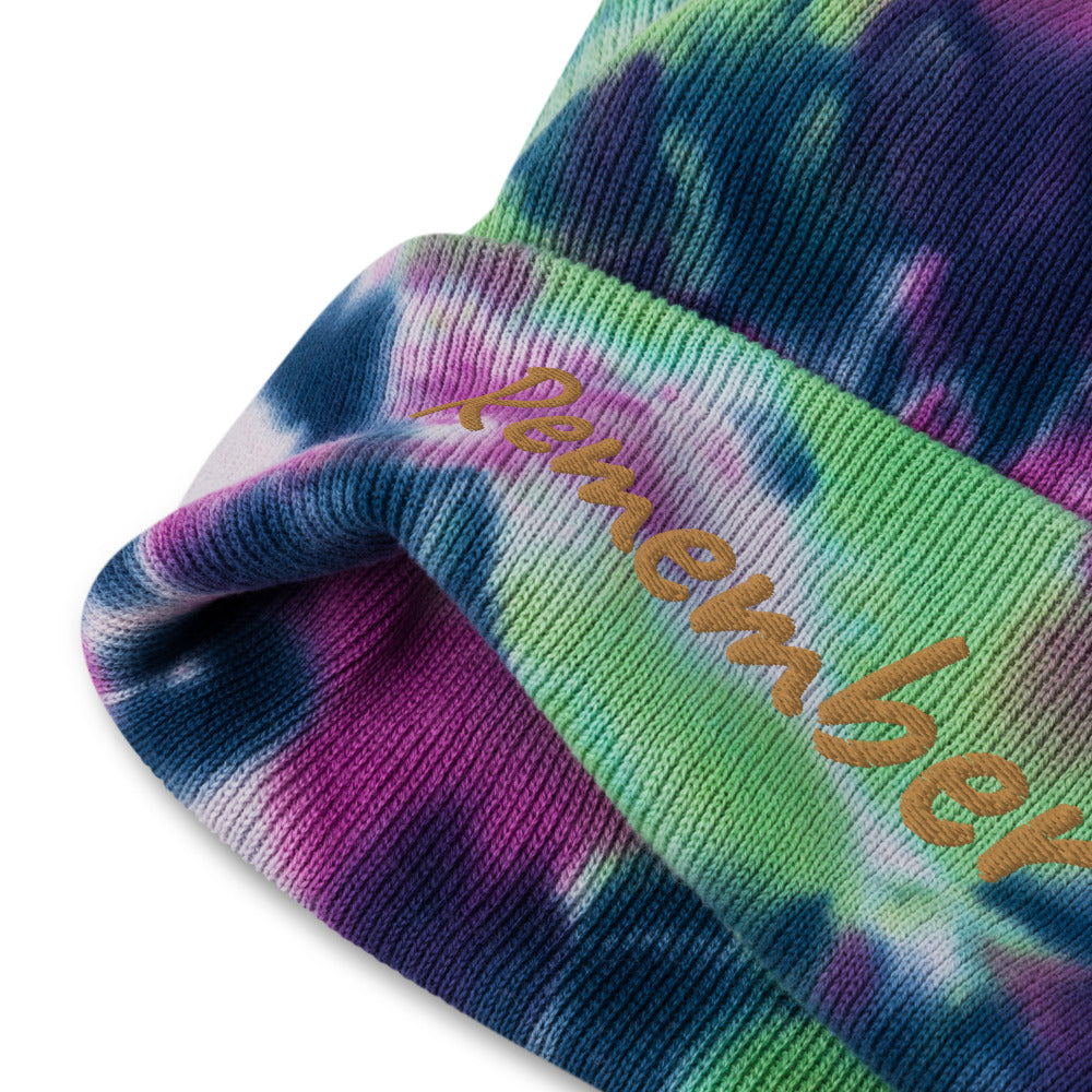 Remember In Celluloid Embroidery on Tie-Dye Beanie