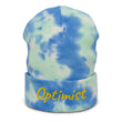 Optimist In Gold Embroidery on Tie-Dye Beanie