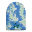 Joy In Emerald Embroidery on Tie-Dye Beanie