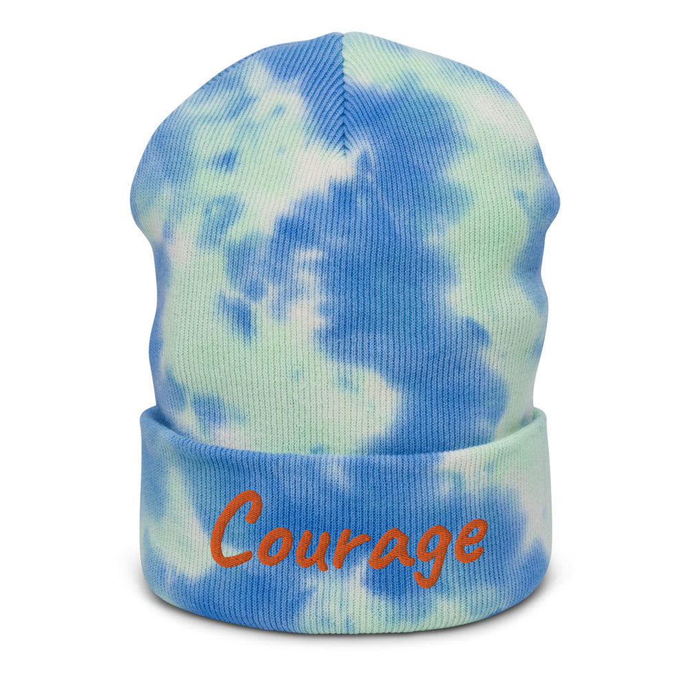 Courage In Amber Embroidery on Tie-Dye Beanie