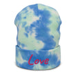 Love In Star Rose Quartz Embroidery on Tie-Dye Beanie