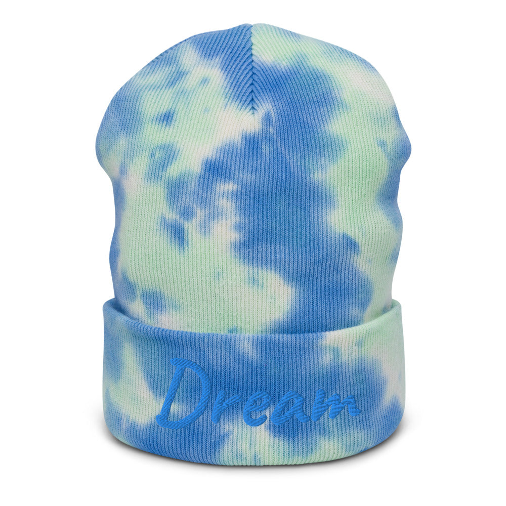 Dream In Sapphire Embroidery on Tie-Dye Beanie