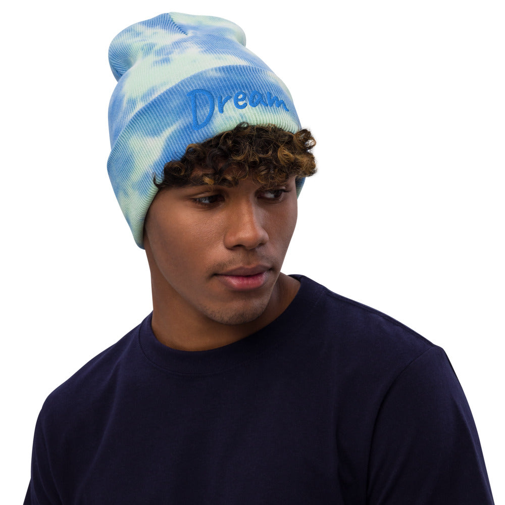 Dream In Sapphire Embroidery on Tie-Dye Beanie