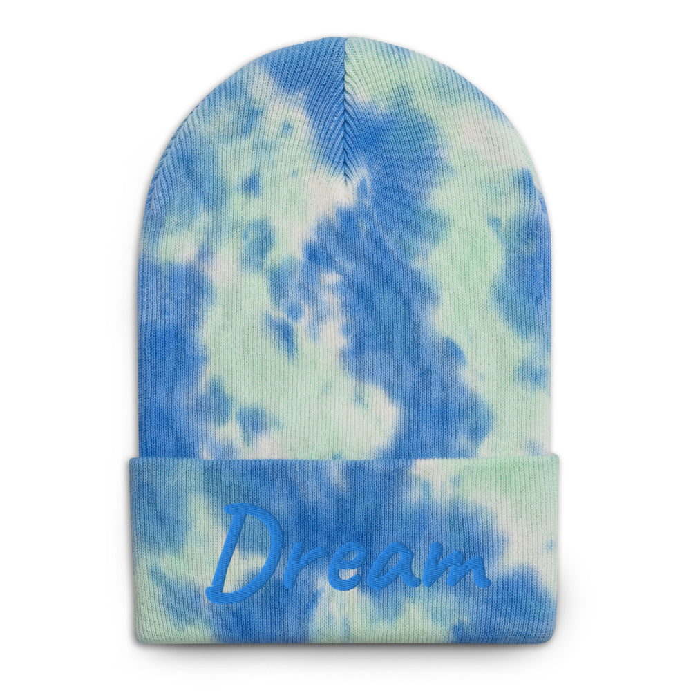 Dream In Sapphire Embroidery on Tie-Dye Beanie